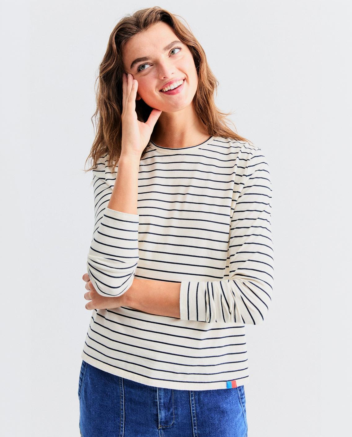 The Modern Long - Cream/Navy Pinstripe