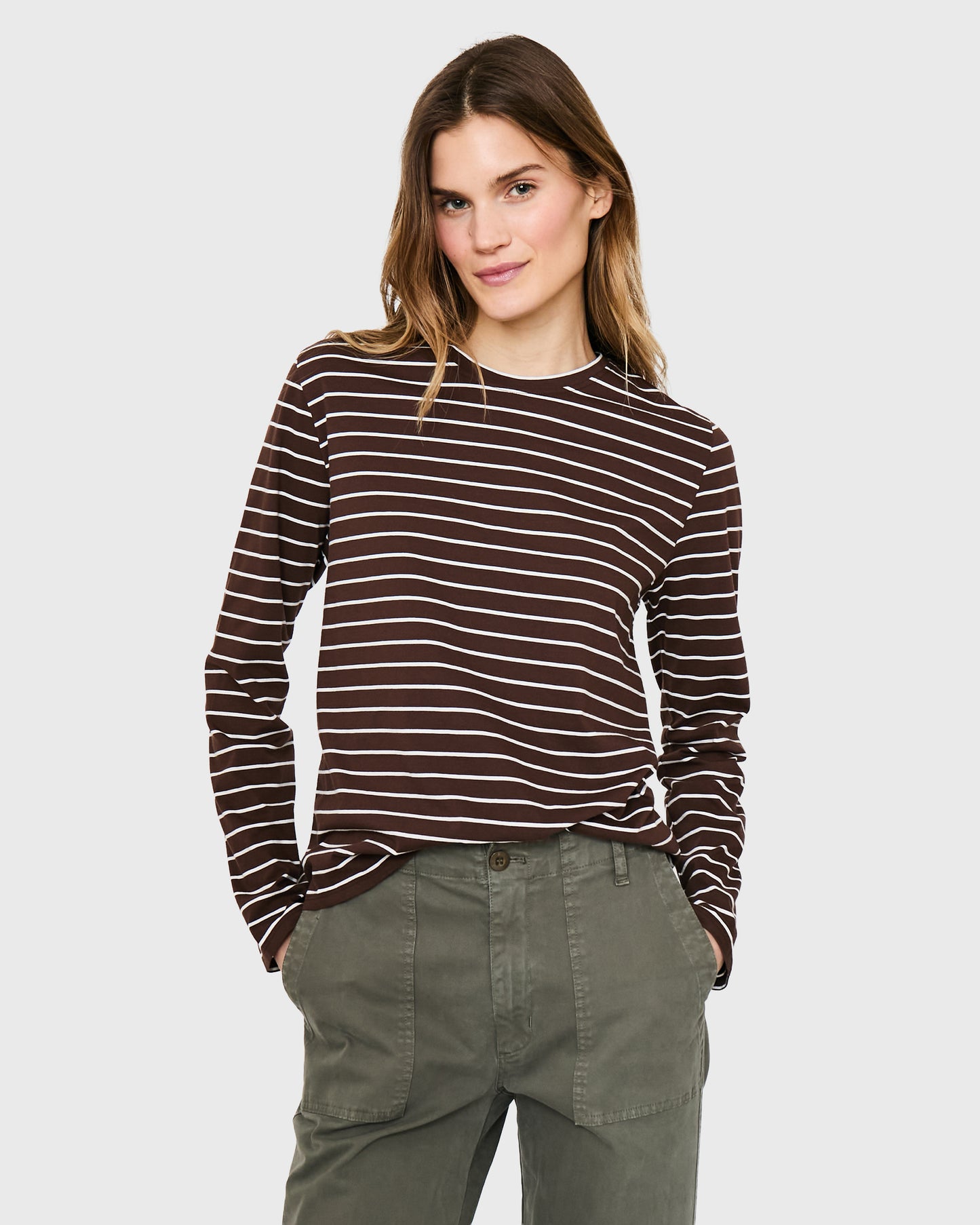 The Modern Long - Coffee/Cream Pinstripe