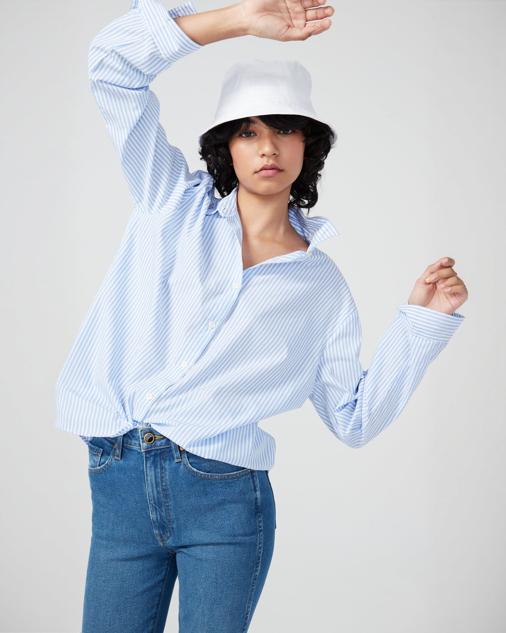 The Hutton Oversized Shirt - White/Sky