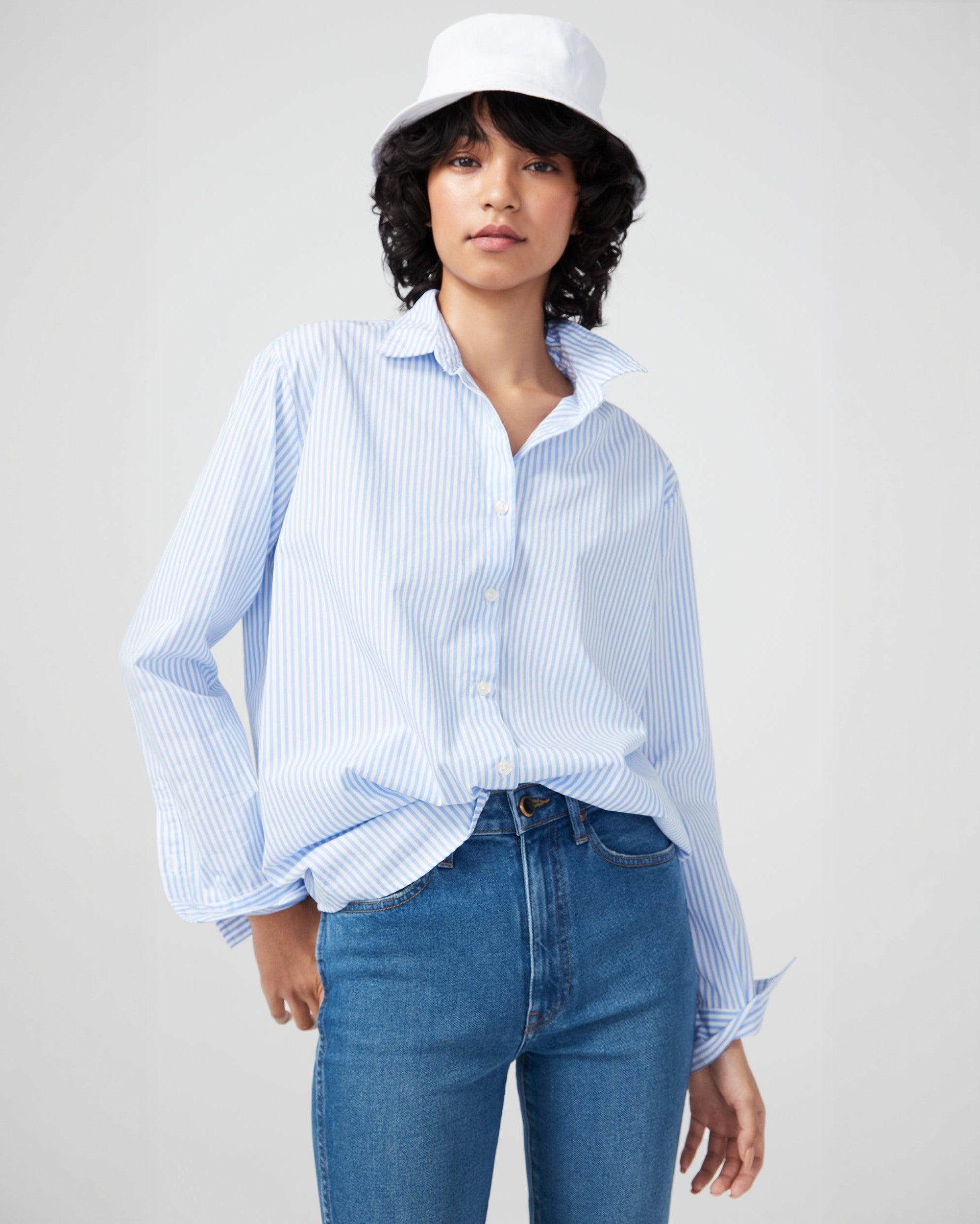 The Hutton Oversized Shirt - White/Sky