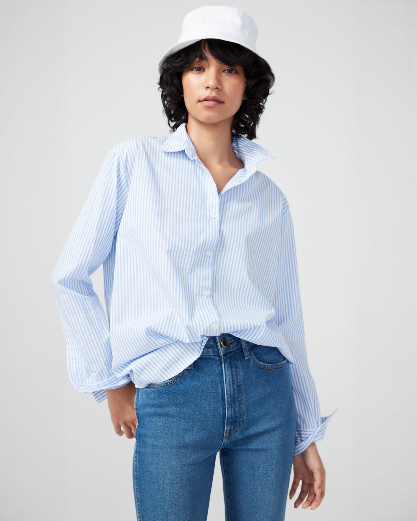 The Hutton Oversized Shirt - White/Sky