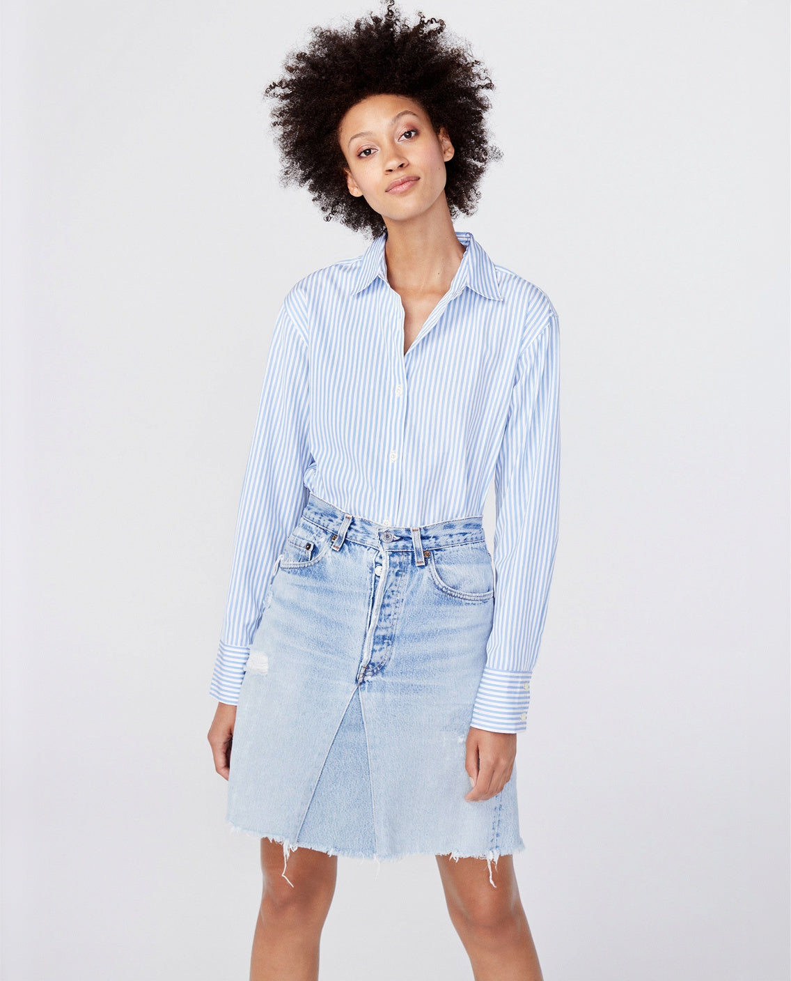 The Hutton Oversized Shirt - White/Sky
