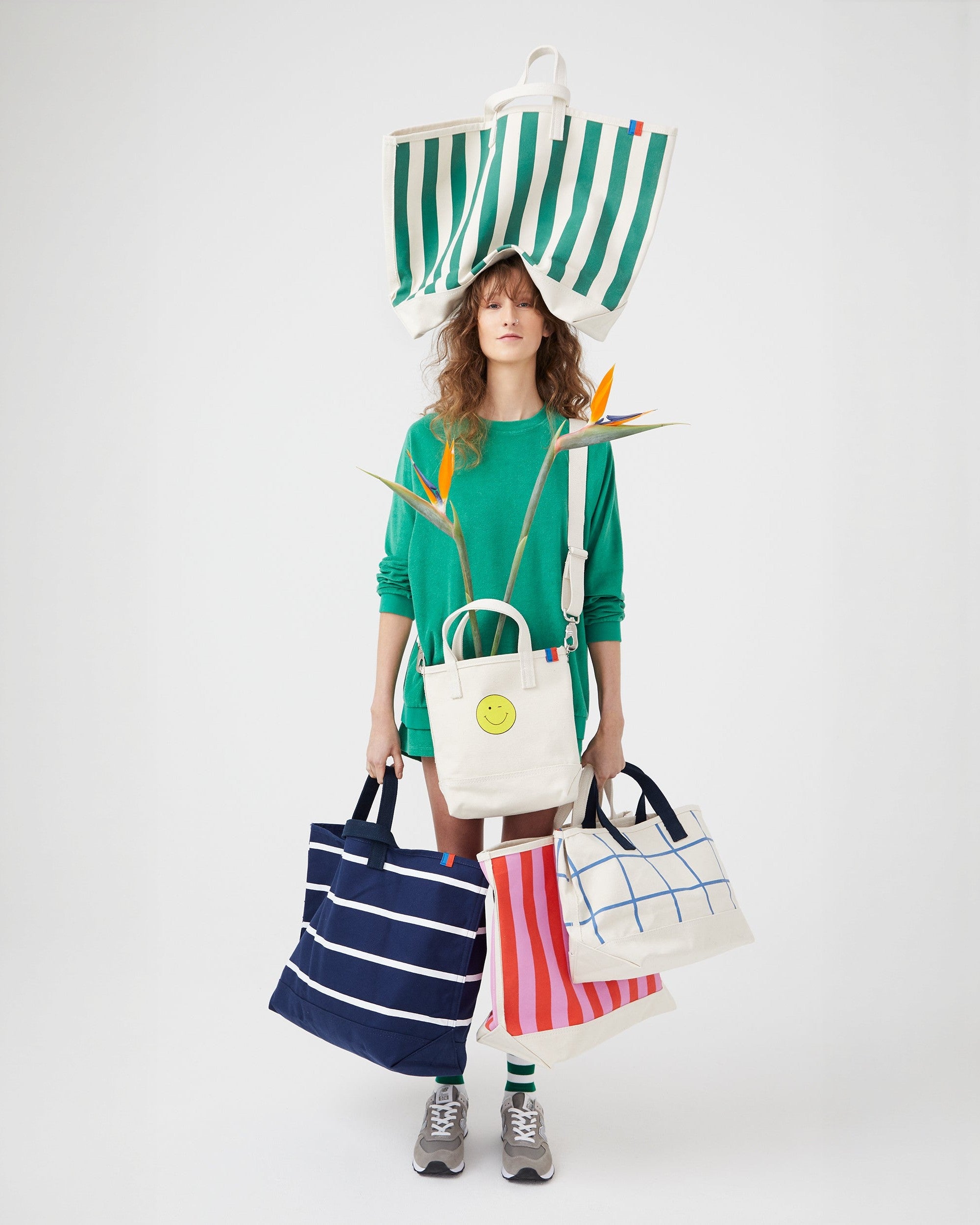 The All Over Striped Tote - Canvas/Green