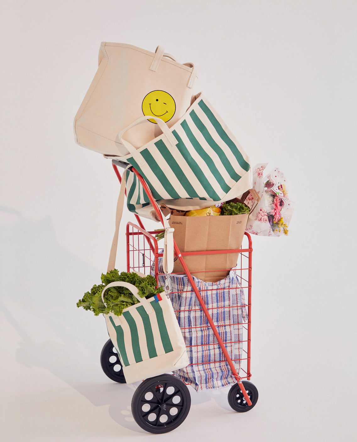 The All Over Striped Tote - Canvas/Green