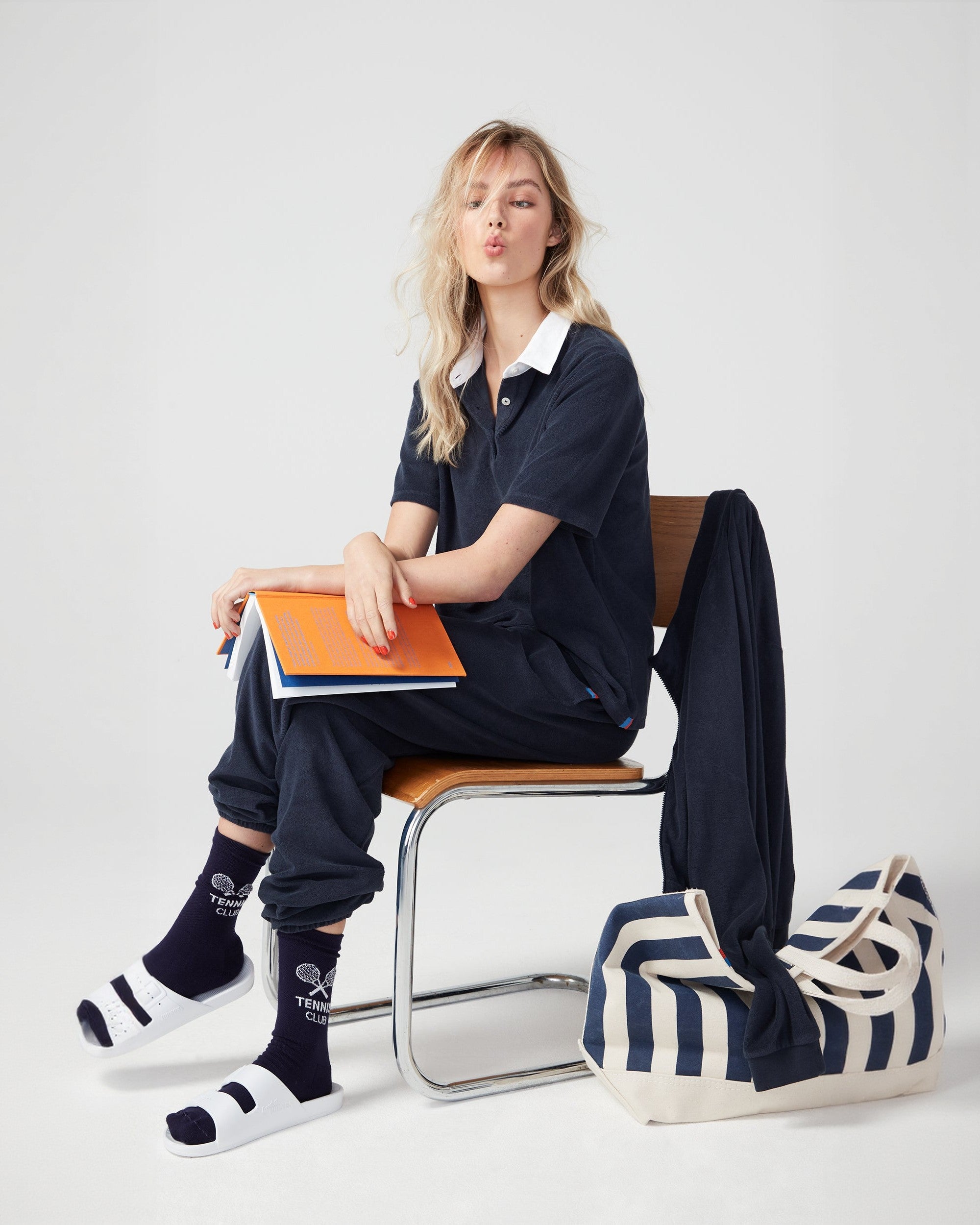 The All Over Striped Tote - Canvas/Navy