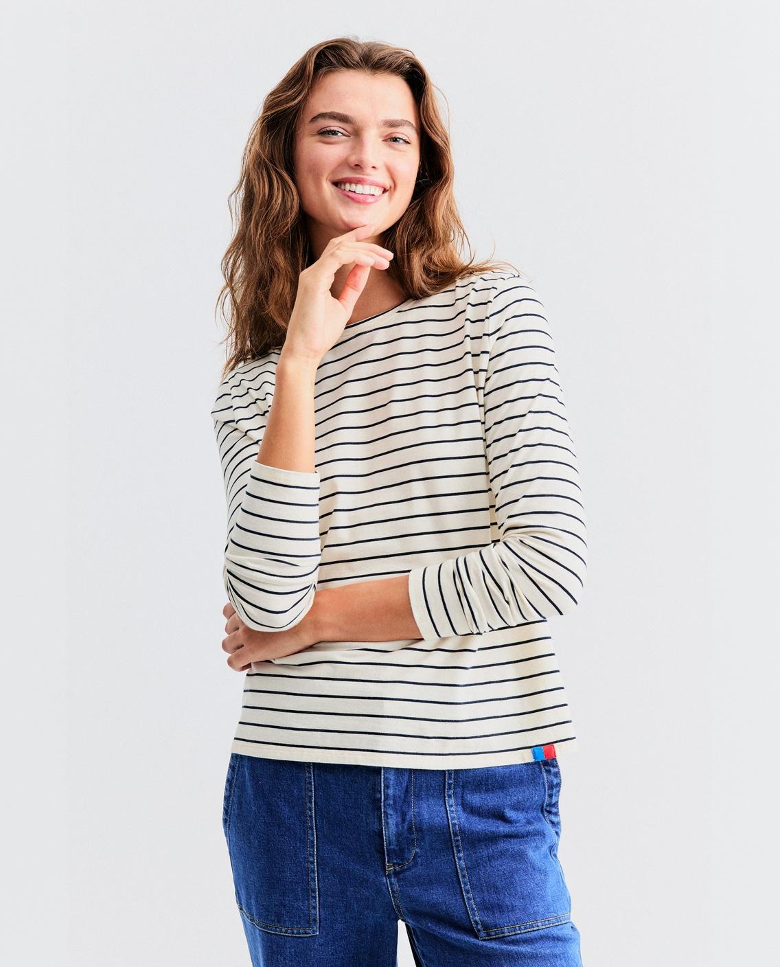 The Modern Long - Cream/Navy Pinstripe