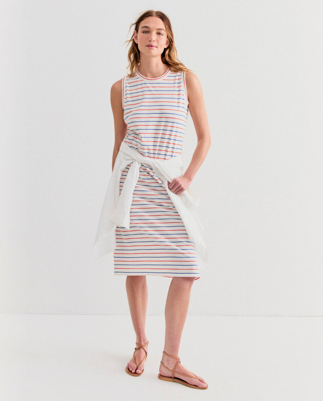 The Tank Dress - White/Blue/Poppy Pinstripe