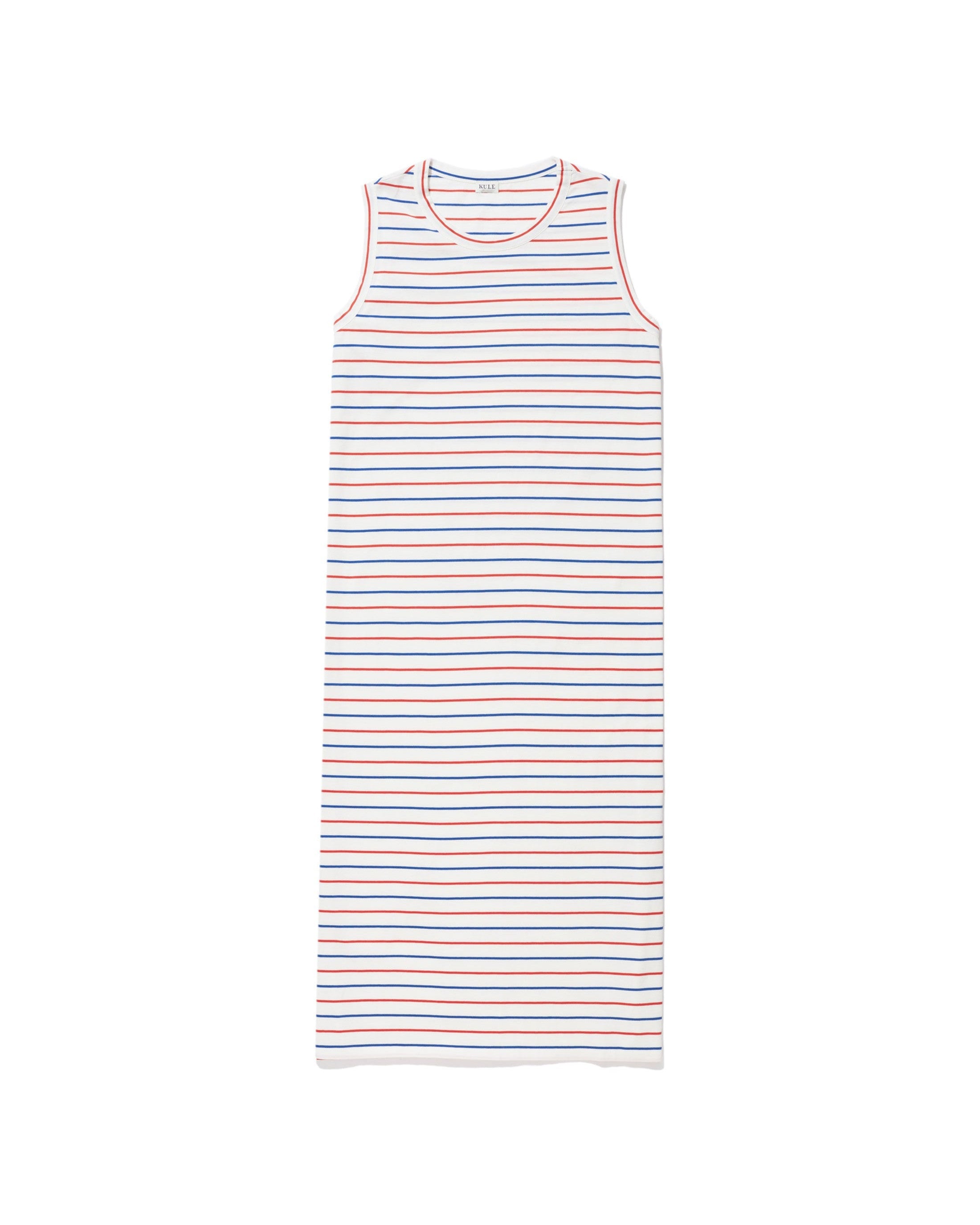 The Tank Dress - White/Blue/Poppy Pinstripe
