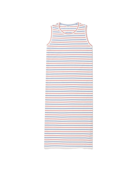 The Tank Dress - White/Blue/Poppy Pinstripe