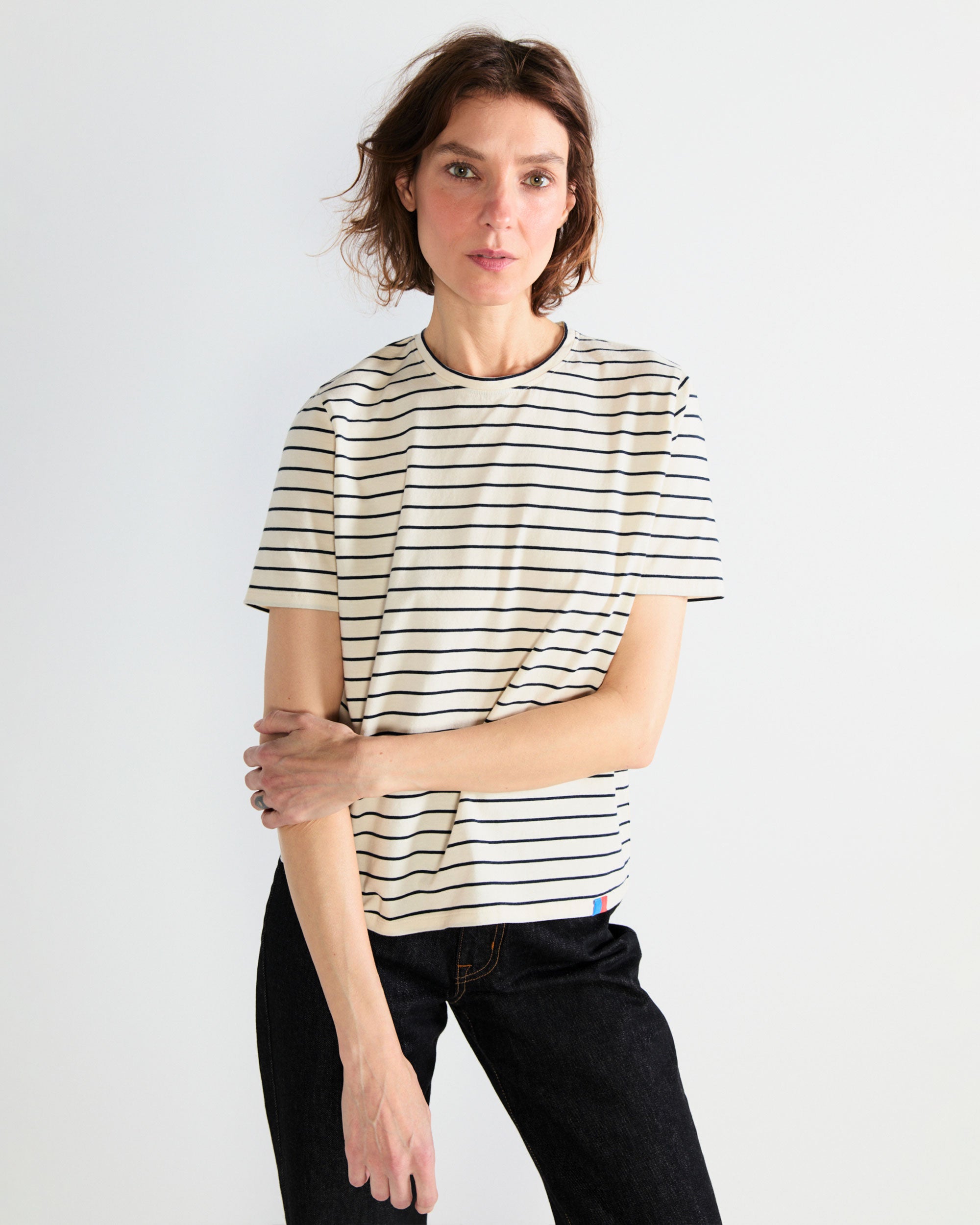 The Modern - Cream/Navy Pinstripe