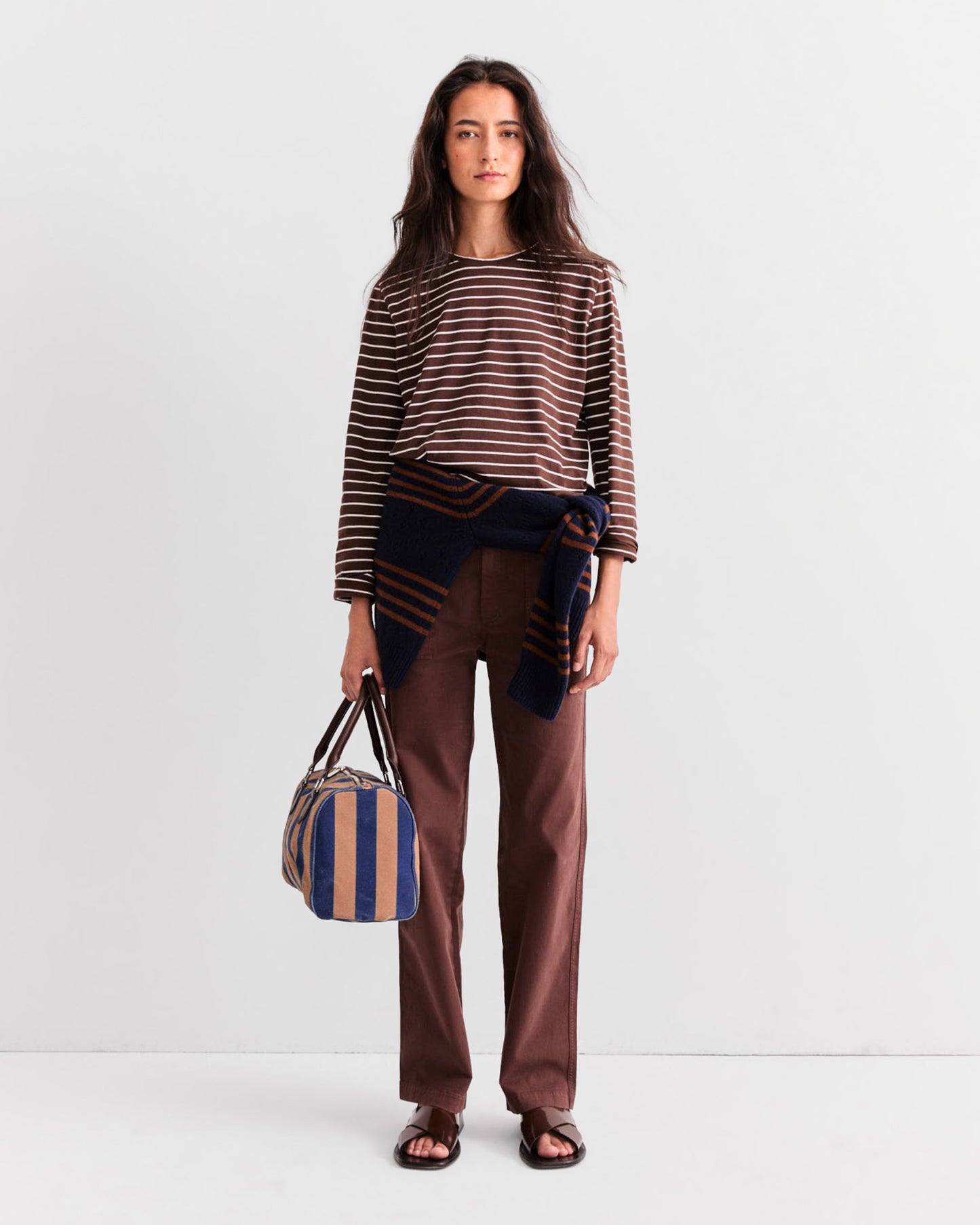 The Modern Long - Coffee/Cream Pinstripe