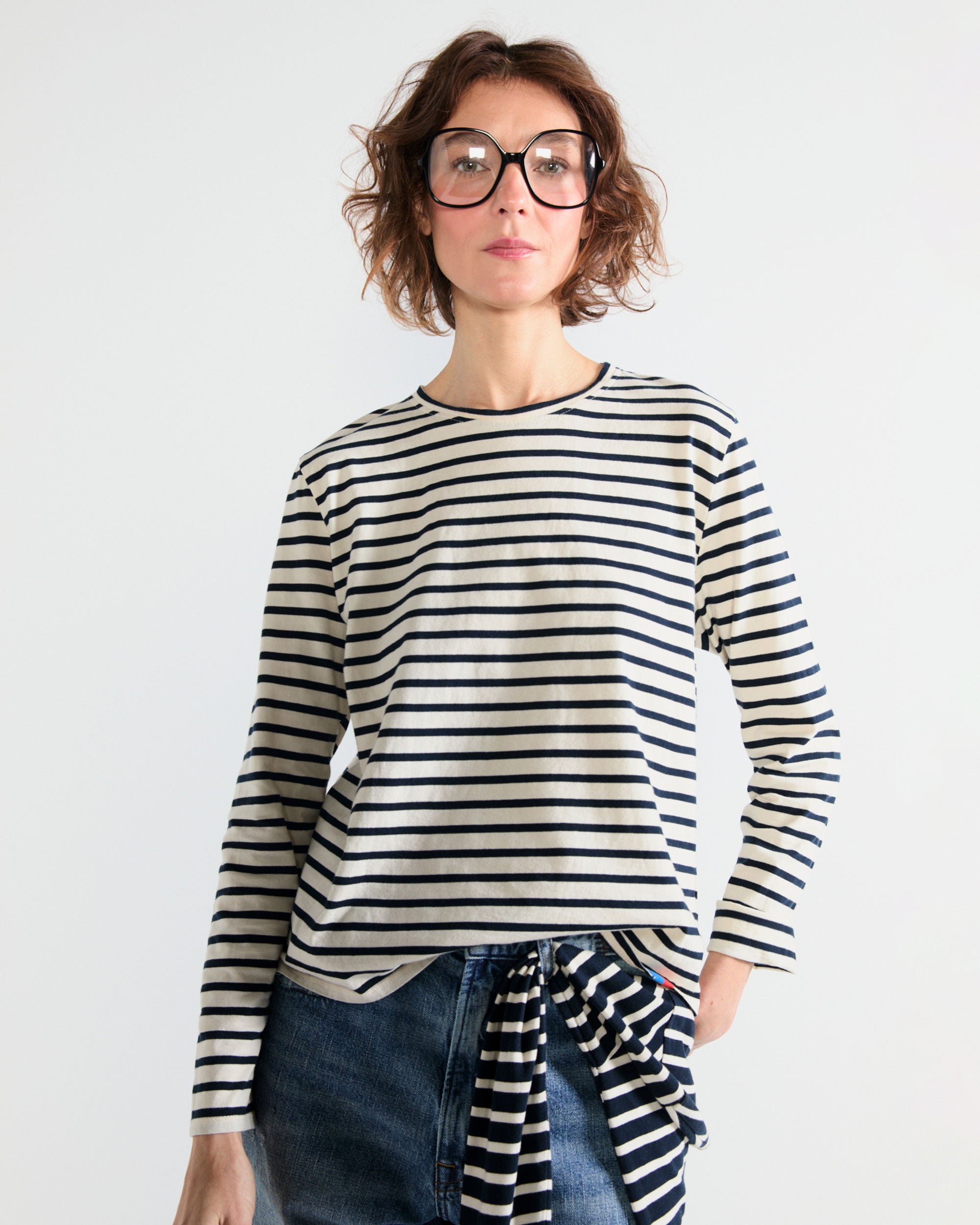 The Striped Modern Long - Cream/Navy