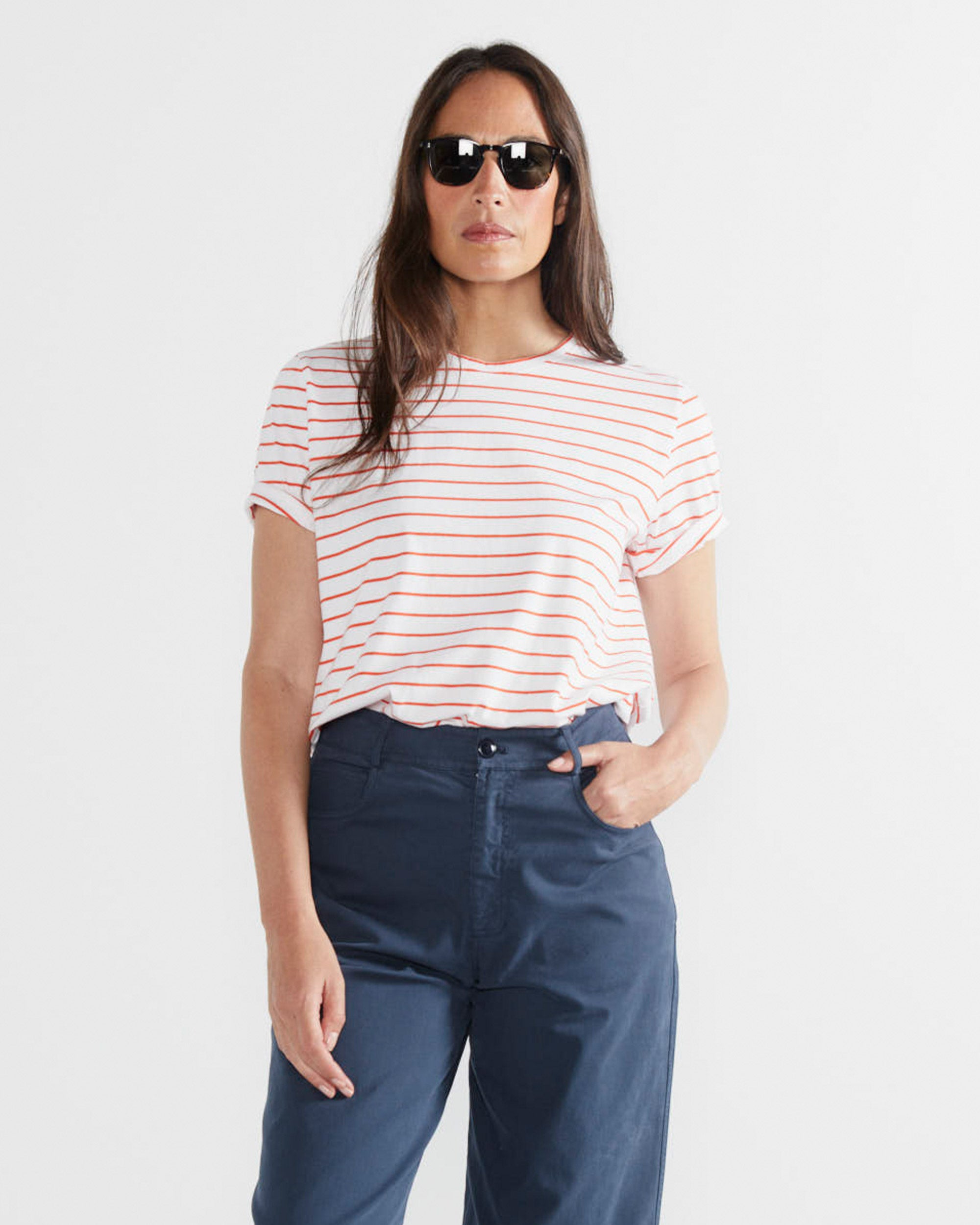 The Modern - White/Poppy Pinstripe