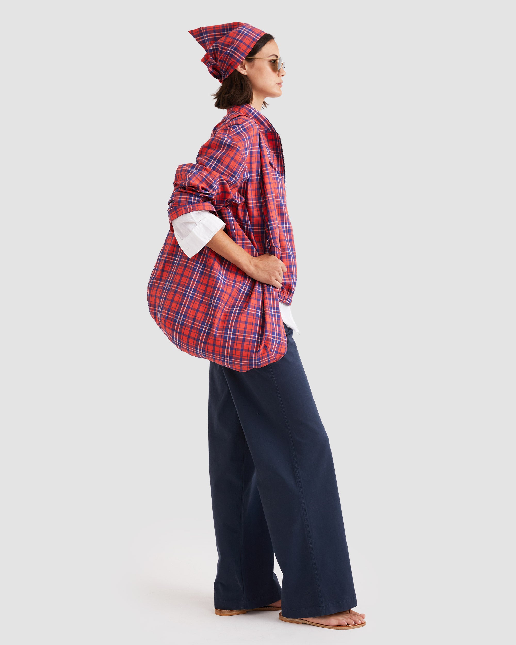 The Sac - Poppy/Navy Plaid