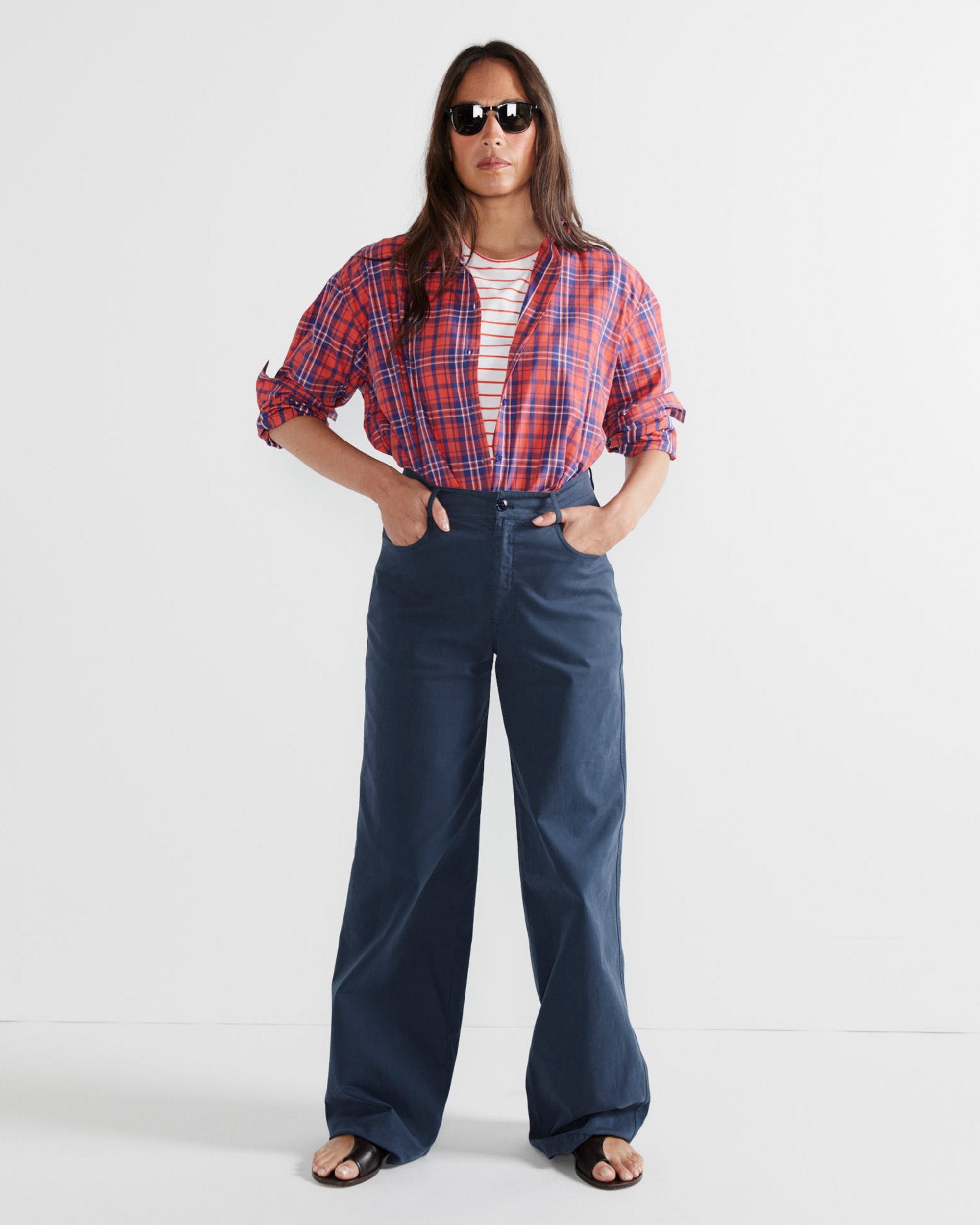 The Shellona - Poppy/Navy Plaid