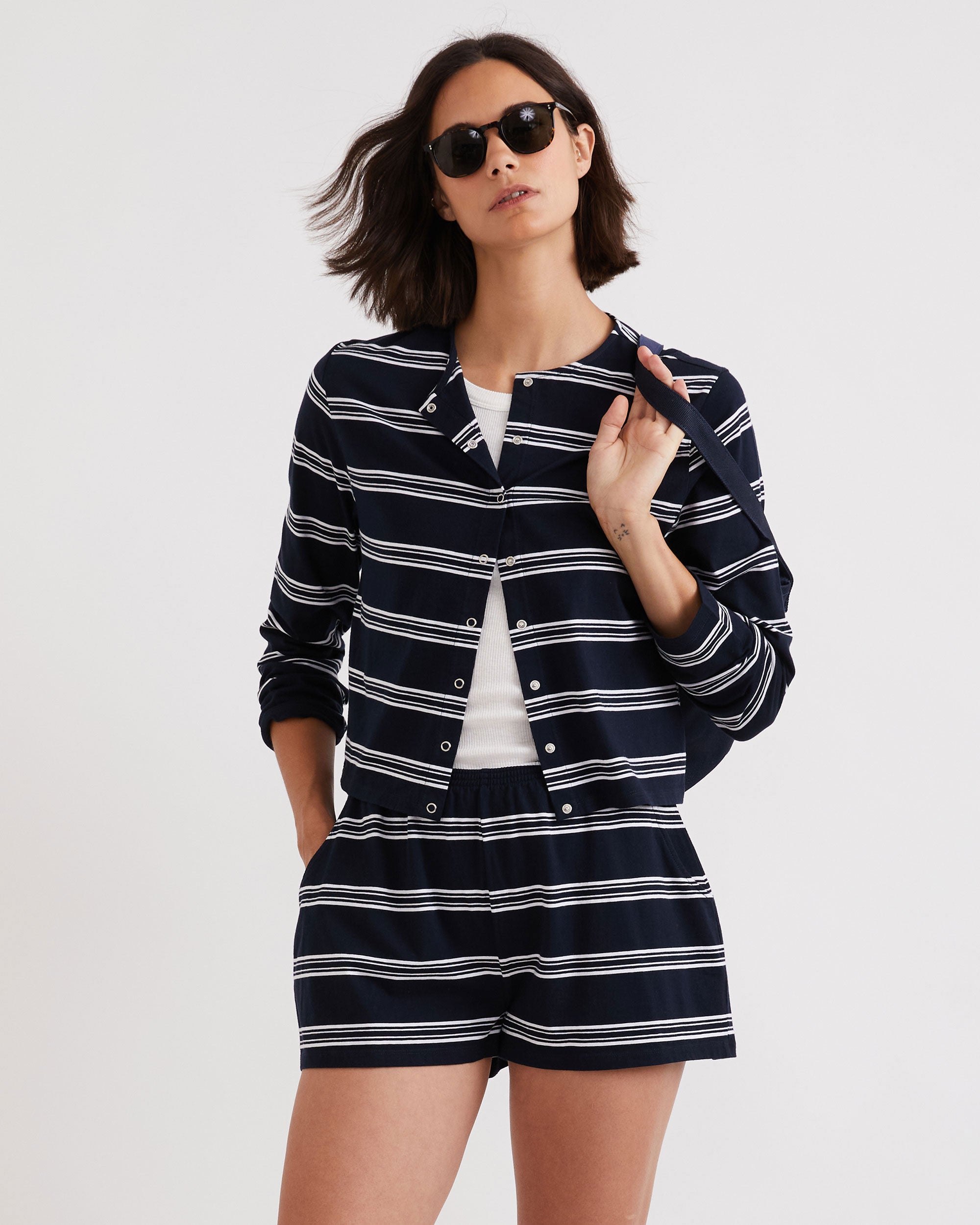 The Short - Navy/White Mixed Stripe
